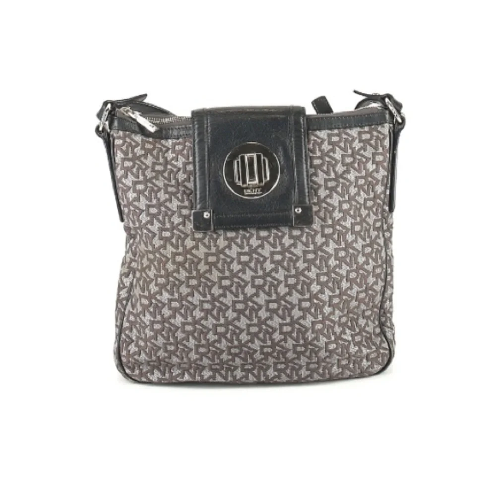 DKNY | Black & Gray Patterned Bag Canvas Leather Crossbody Logo Silver Hardware